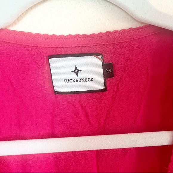 Tuckernuck Francesca Short Sleeve Maxi Ruffle Faux Wrap Dress In Hot Pink Sz XS - Picture 8 of 8